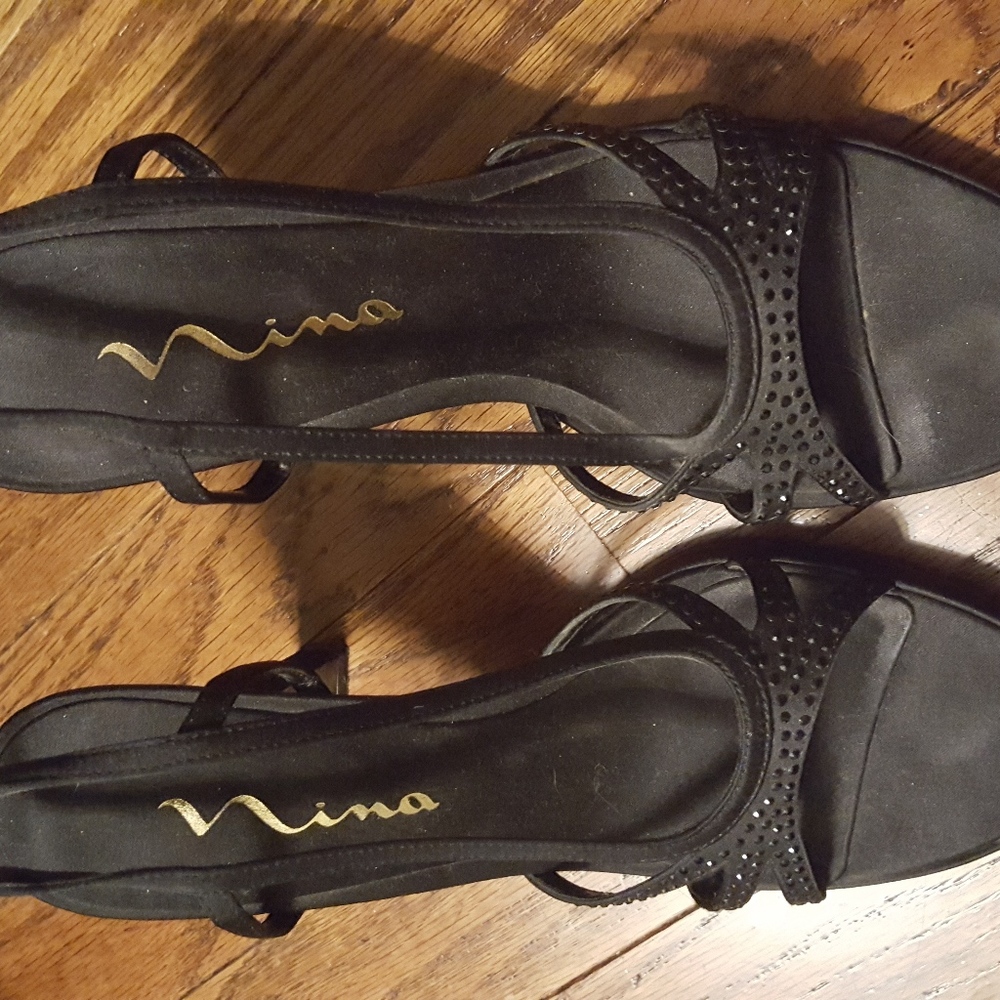 Strappy Slingback Peep-Toe Heels with Rhinestones